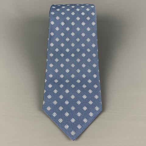 KITON Blue White Rhombus Silk Tie