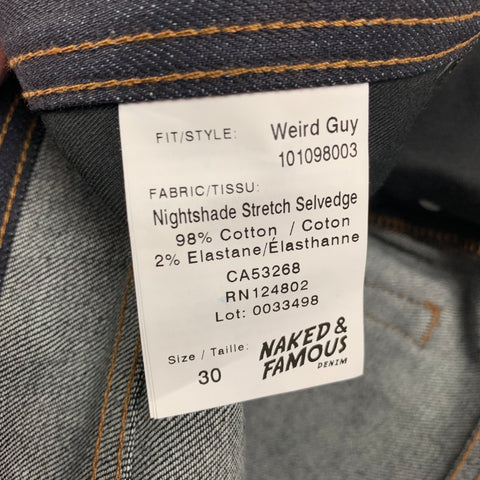 NAKED AND FAMOUS Size 30 Indigo Contrast Stitch Cotton Jeans