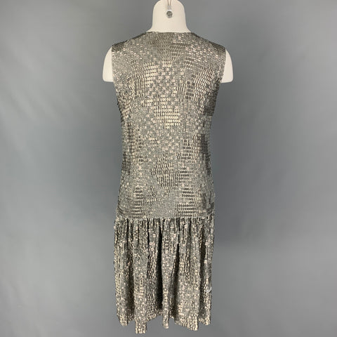 DRIES VAN NOTEN Size 8 Silver Silk Sequined Shift Dress