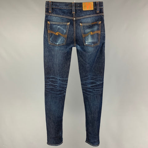 NUDIE JEANS Size 28 Dark blue Contrast Stitch Cotton Button Fly Jeans