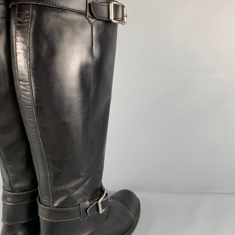 GIORGIO ARMANI Size 9 Black Leather Belted Riding Boots