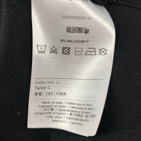 VALENTINO Size L Black & White Graphic Cotton Crew-Neck T-shirt