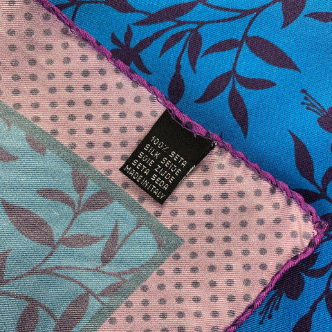 DUCHAMP Blue Purple Floral Silk Pocket Square