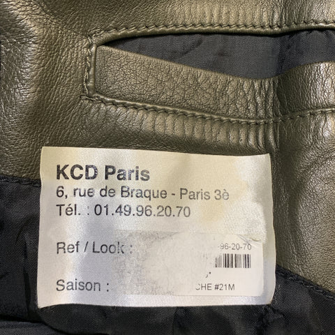 KRIS VAN ASSCHE Size S Olive Leather Pleated Zip Up Jacket