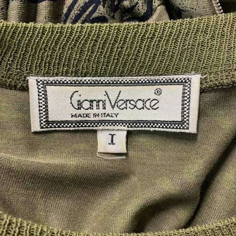GIANNI VERSACE Taille S Pull abstrait en viscose et soie vert et noir