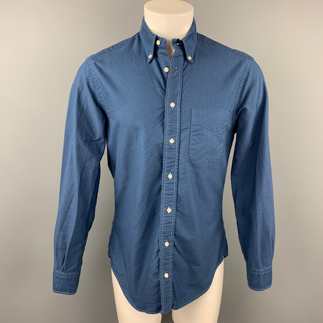GITMAN VINTAGE Talla M Camisa de manga larga con botones de algodón a rayas azul marino