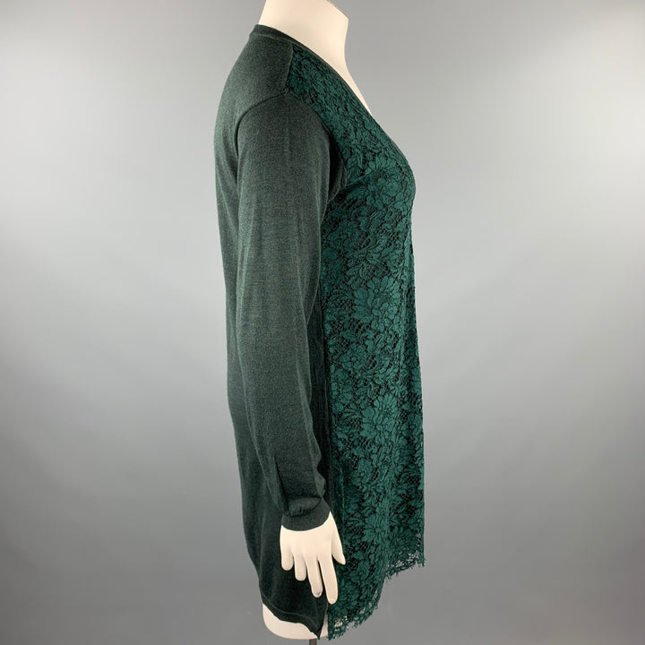 VALENTINO Size L Dark Green Lace Wool Blend Tunic Dress