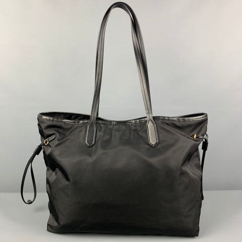 PRADA Black Nylon Leather Trim Tote Handbag