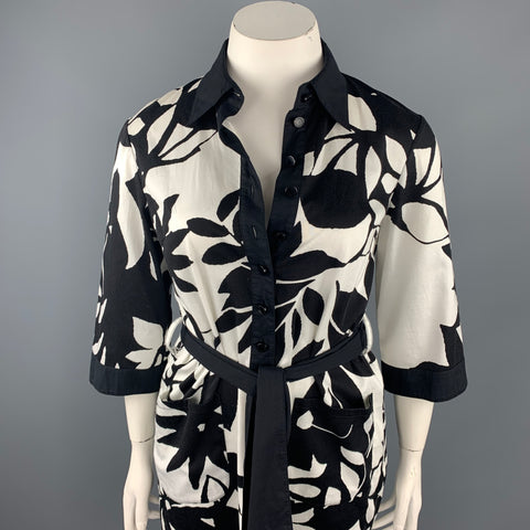 CATHERINE MALANDRINO Taille 12 Robe chemise ceinturée en coton noir et blanc