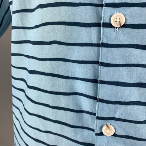 BAND OF OUTSIDERS Size L Blue Navy Stripe Cotton Short Sleeve Shirt