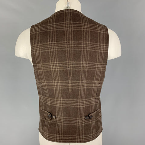 BRUNELLO CUCINELLI Size M Brown Plaid Linen Blend Buttoned Vest
