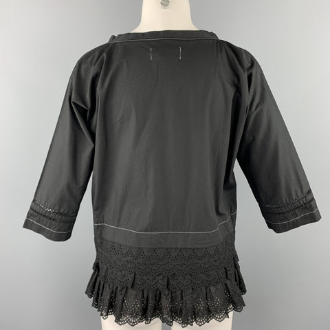 COMME des GARCONS Size S Black Poplin Eyelet Cotton Blouse
