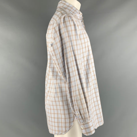 ISAIA Size L Blue Brown Plaid Cotton Long Sleeve Shirt