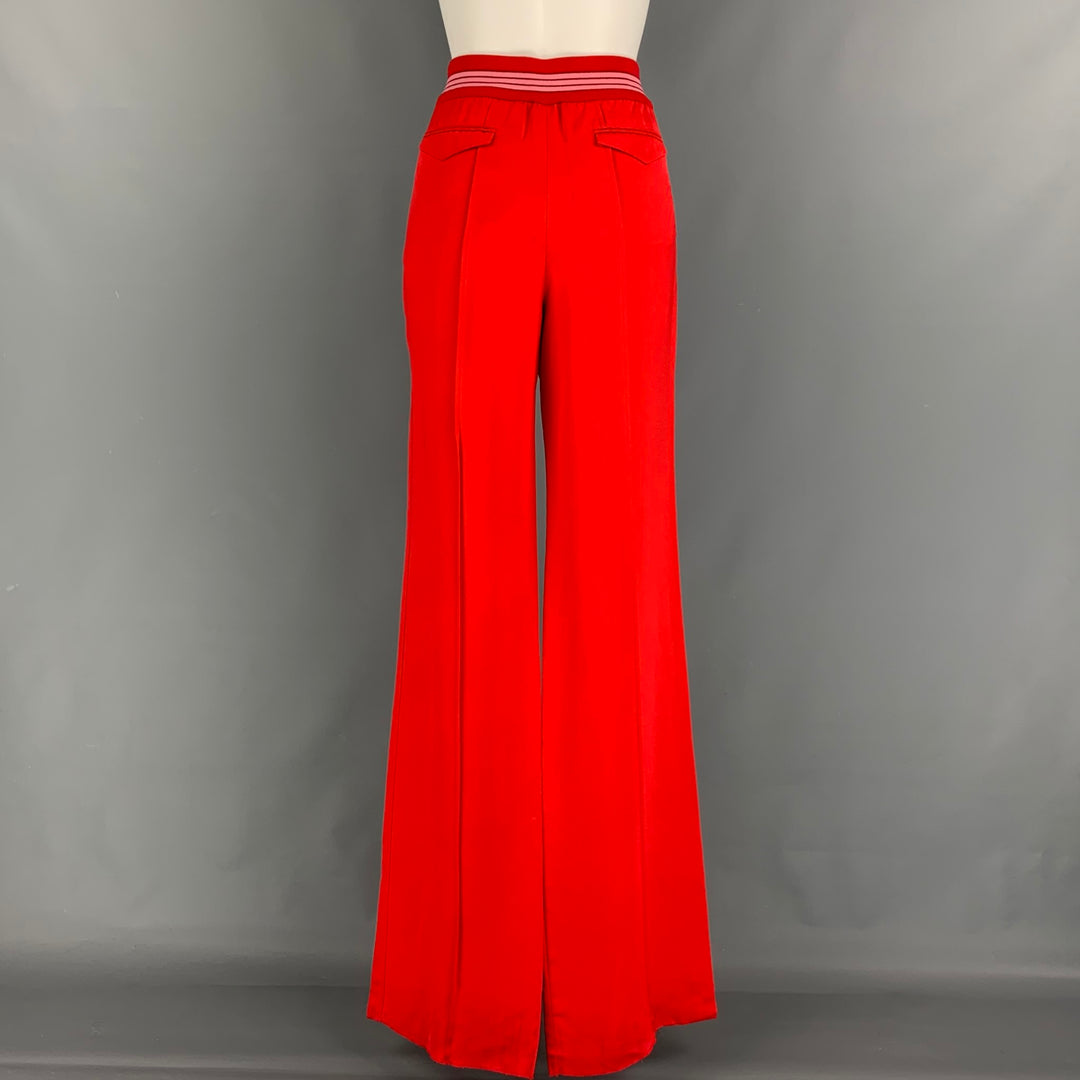 VALENTINO Size 6 Red Viscose Silk Textured Drawstring Casual Pants