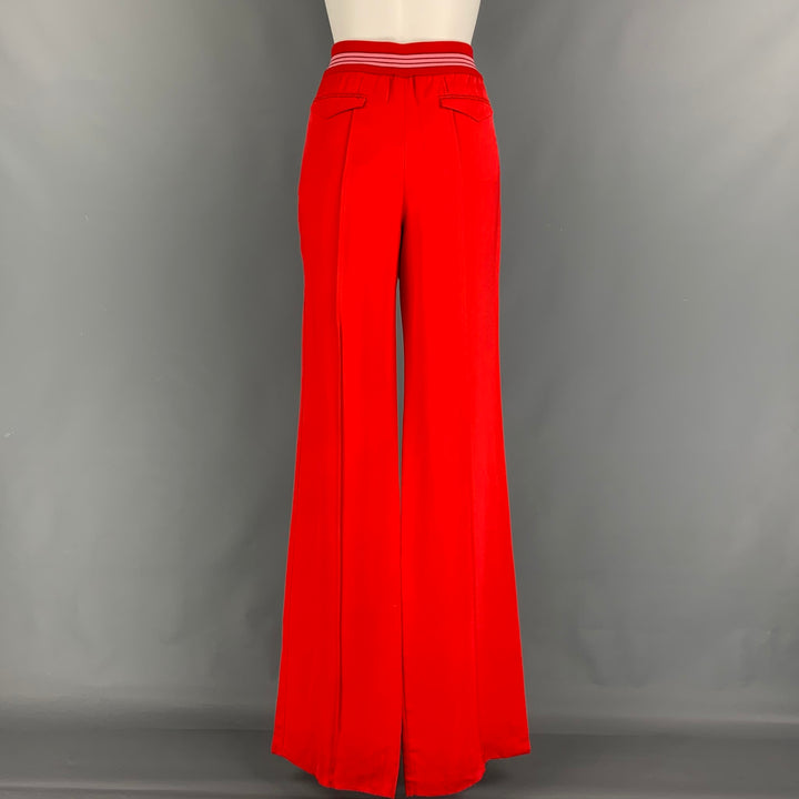 VALENTINO Size 6 Red Viscose Silk Textured Drawstring Casual Pants
