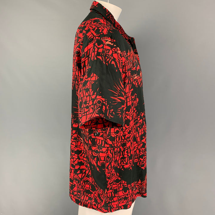 GIVENCHY Camisa Manga Corta Campamento Algodón Estampado Rojo Negro Talla L