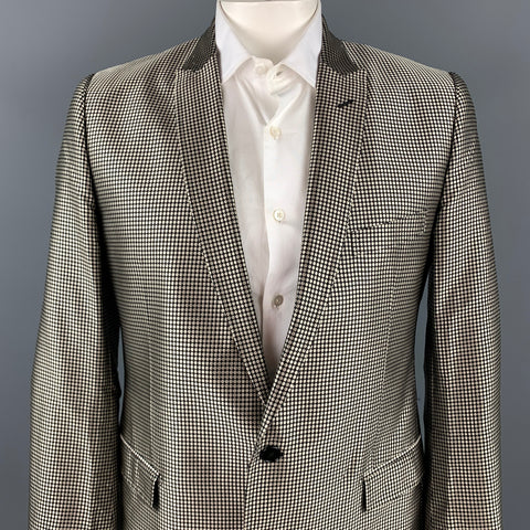 DOLCE & GABBANA Size 44 Regular Gold & Black Dots Silk Peak Lapel Sport Coat