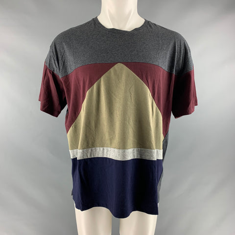 VALENTINO Size M Grey Multi-Color Color Block Cotton Crew-Neck T-shirt