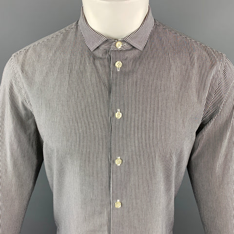 EMPORIO ARMANI Taille M Stripe Noir et Blanc Coton Boutonné Chemise à manches longues