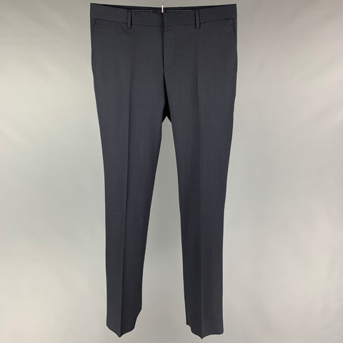GUCCI Size 34 Navy Checkered Wool Flat Front Dress Pants