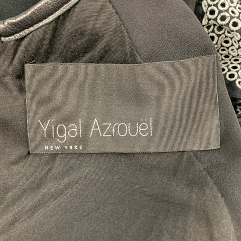 YIGAL AZROUEL Size 4 Black White Cotton Eyelet Lamb Skin Sleeveless Dress