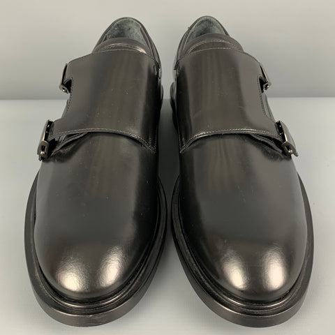 CALVIN KLEIN COLLECTION Size 9 Black Leather Double Monk Strap Loafers