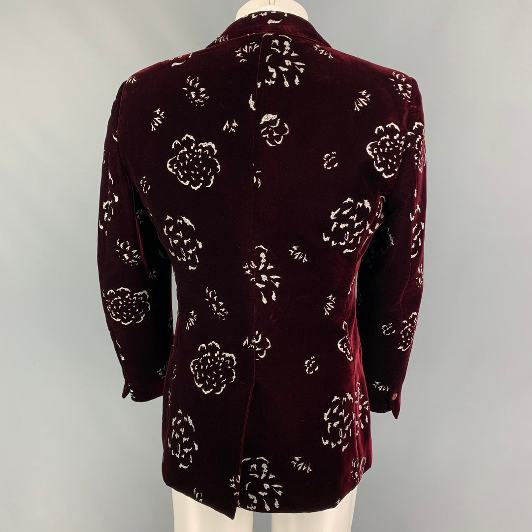 ALEXANDER MCQUEEN FW 16 Size 42 Burgundy Silver Print Viscose Sport Coat
