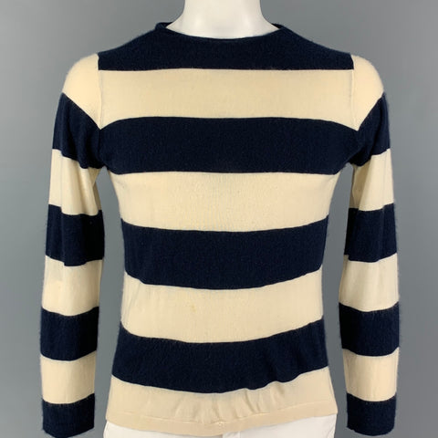 RALPH LAUREN Size M Navy Cream Stripe Cashmere Crew-Neck Pullover
