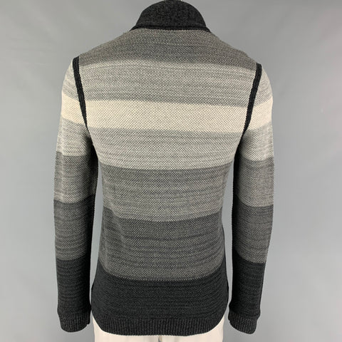 RAG & BONE Size M Charcoal Light Grey Stripe Merino Wool Cotton Cardigan