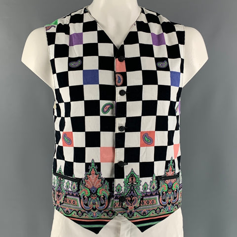 VERSUS by GIANNI VERSACE Size 42 Black White Checkered Cotton Vest