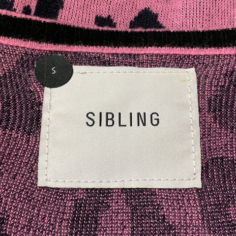 SIBLING LONDON Size S Pink & Black Print Cotton / Viscose Round Neck Pullover Sweater