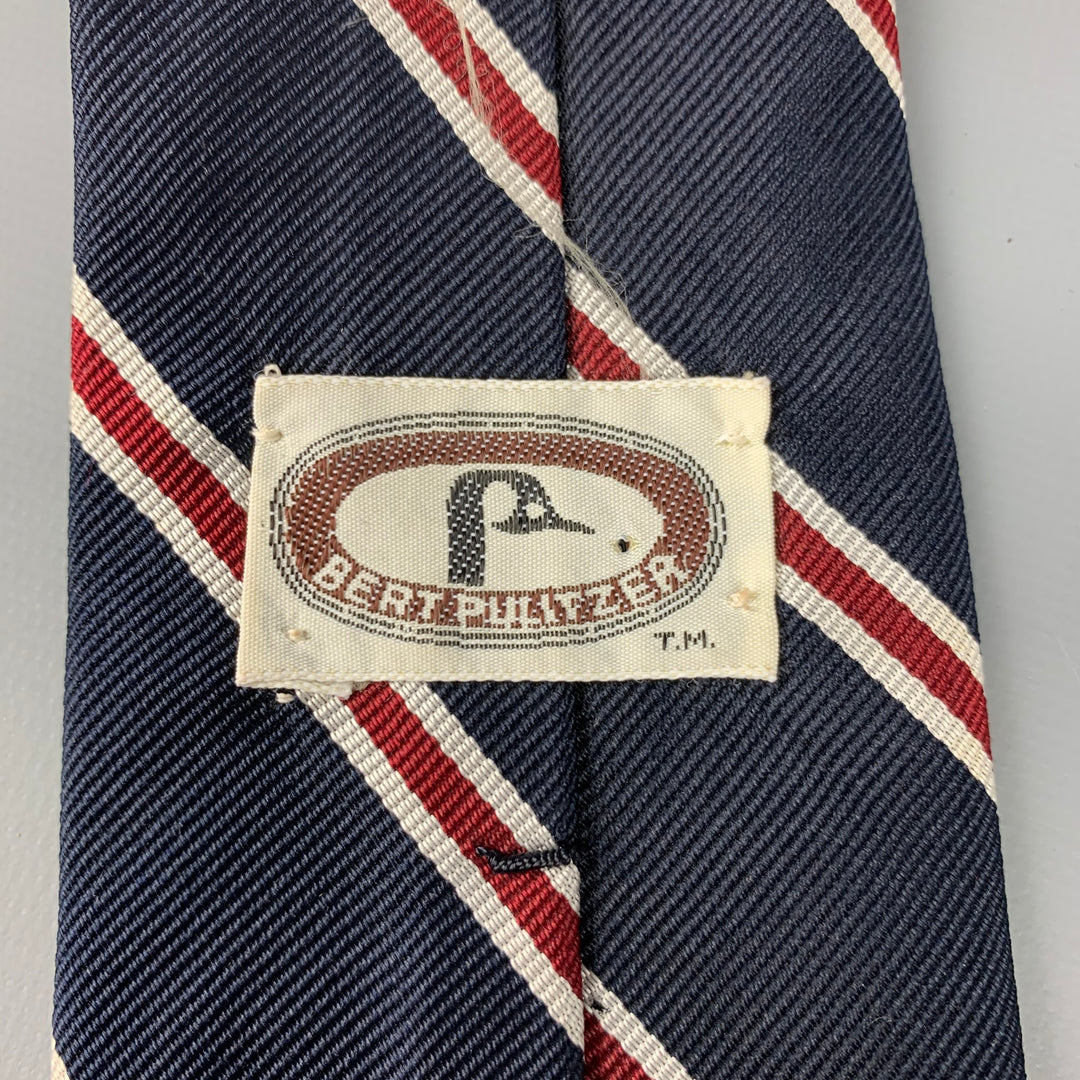 vintage BERT PULITZER Marine &amp; Cravate en soie à rayures diagonales rouges