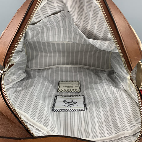 BLACK FLEECE Khaki & Tan Leather Red White & Blue Striped Men's Satchel Bag