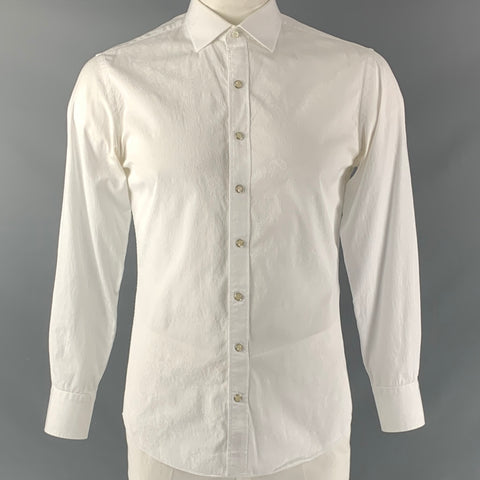 J.HILBURN Size 40 White Paisley Cotton Long Sleeve Shirt