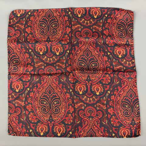 ALLEA Black Burgundy Paisley Silk Pocket Square