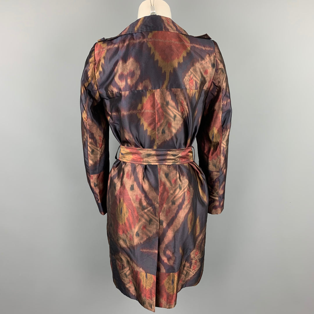DRIES VAN NOTEN Size 6 Bronze & Brown Silk Double Breasted Belted Coat