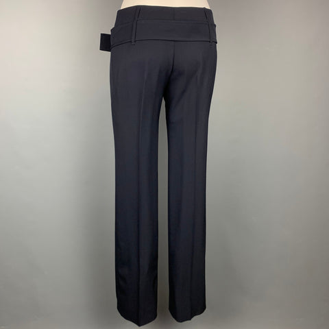 PRADA Size 2 Navy Virgin Wool Belted Pleated Dress Pants