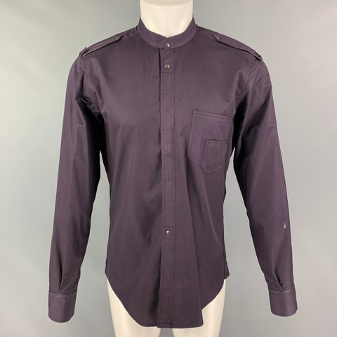 LAB by PAL ZILERI Size M Eggplant Cotton Epaulettes Long Sleeve Shirt