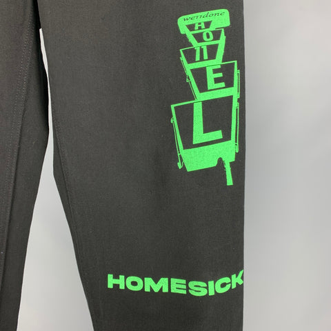 WE 11 DONE Size S Black Green Graphic Cotton Wide Leg Jeans