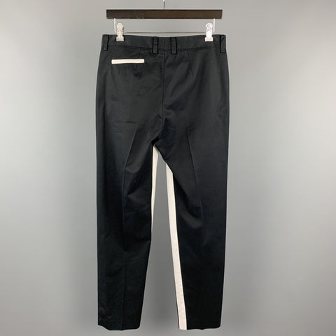 CUSTOM MADE Size 31 Black Cotton White Trim Stripe Zip Fly Dress Pants