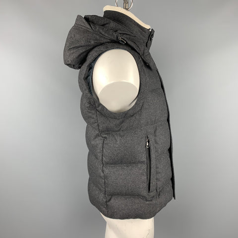 HUGO BOSS Size 44 Charcoal Quilted Wool Blend Hooded Down Vest