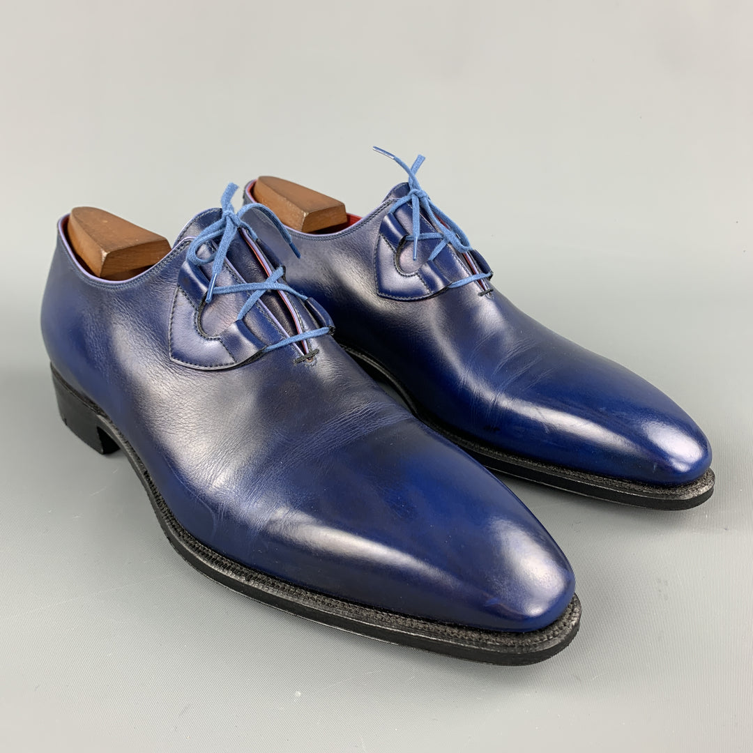 CORTHAY Taille US 9,5 Chaussures habillées à lacets en cuir antique bleu