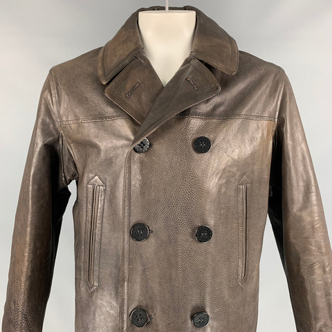 RRL by RALPH LAUREN Size XL Brown Leather Double Breasted Peacoat
