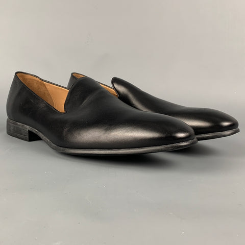 BALLY Size 13 Black Leather Slip On Loafers