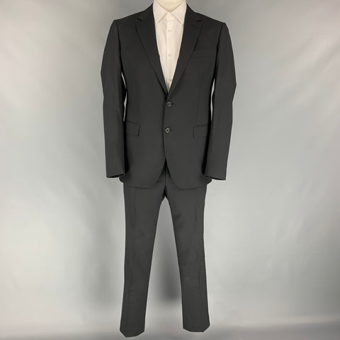 LANVIN Size 42 Regular Black Wool Notch Lapel Suit