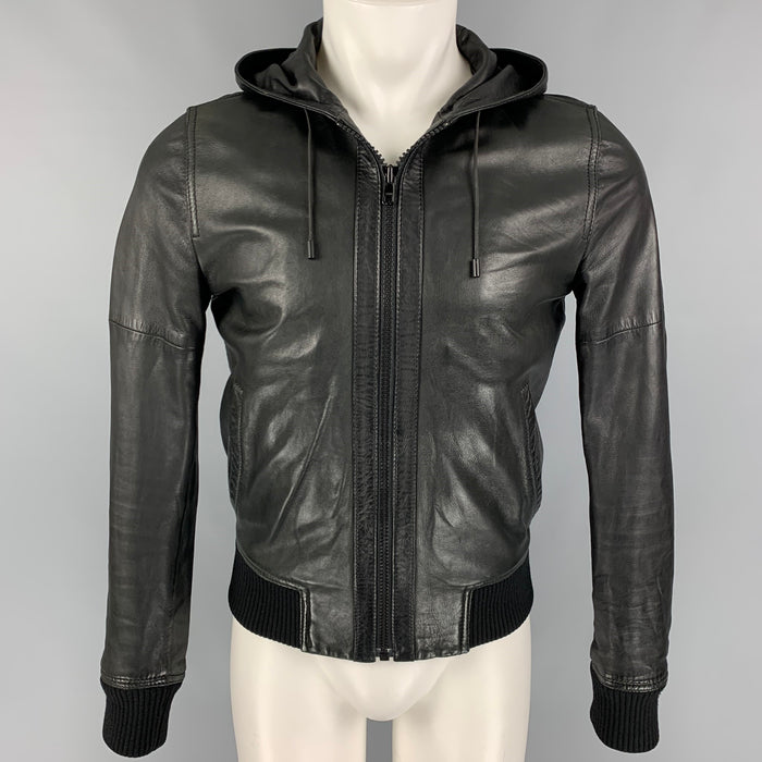 GIVENCHY Size XS Black Leather Hooded Zip Up Jacket