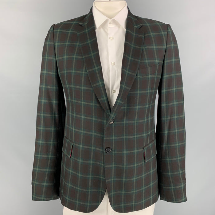PAUL SMITH Soho Fit Talla 46 Abrigo deportivo regular con solapa de muesca de lana a cuadros marrón y verde