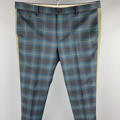 PS by PAUL SMITH Size 36 Teal & Olive Plaid Wool Zip Fly Dress Pants