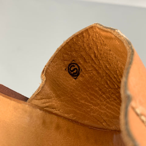 HERMES Taille 12 Tan Contrast Stitch Leather Slip On Sandales
