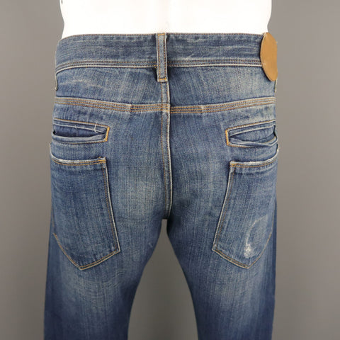 RAF by RAF SIMONS Size 34 Indigo Distressed Denim Button Fly Jeans